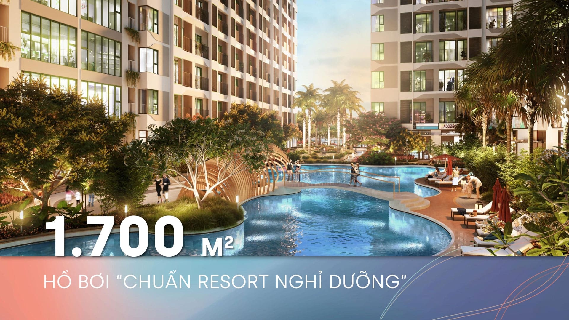 Trải nghiệm hồ bơi 1.700m² tại MT Eastmark City với tiêu chuẩn resort, tích hợp khu relax, ghế nghỉ và cảnh quan nhiệt đới, mang lại phong cách sống nghỉ dưỡng ngay giữa đô thị.