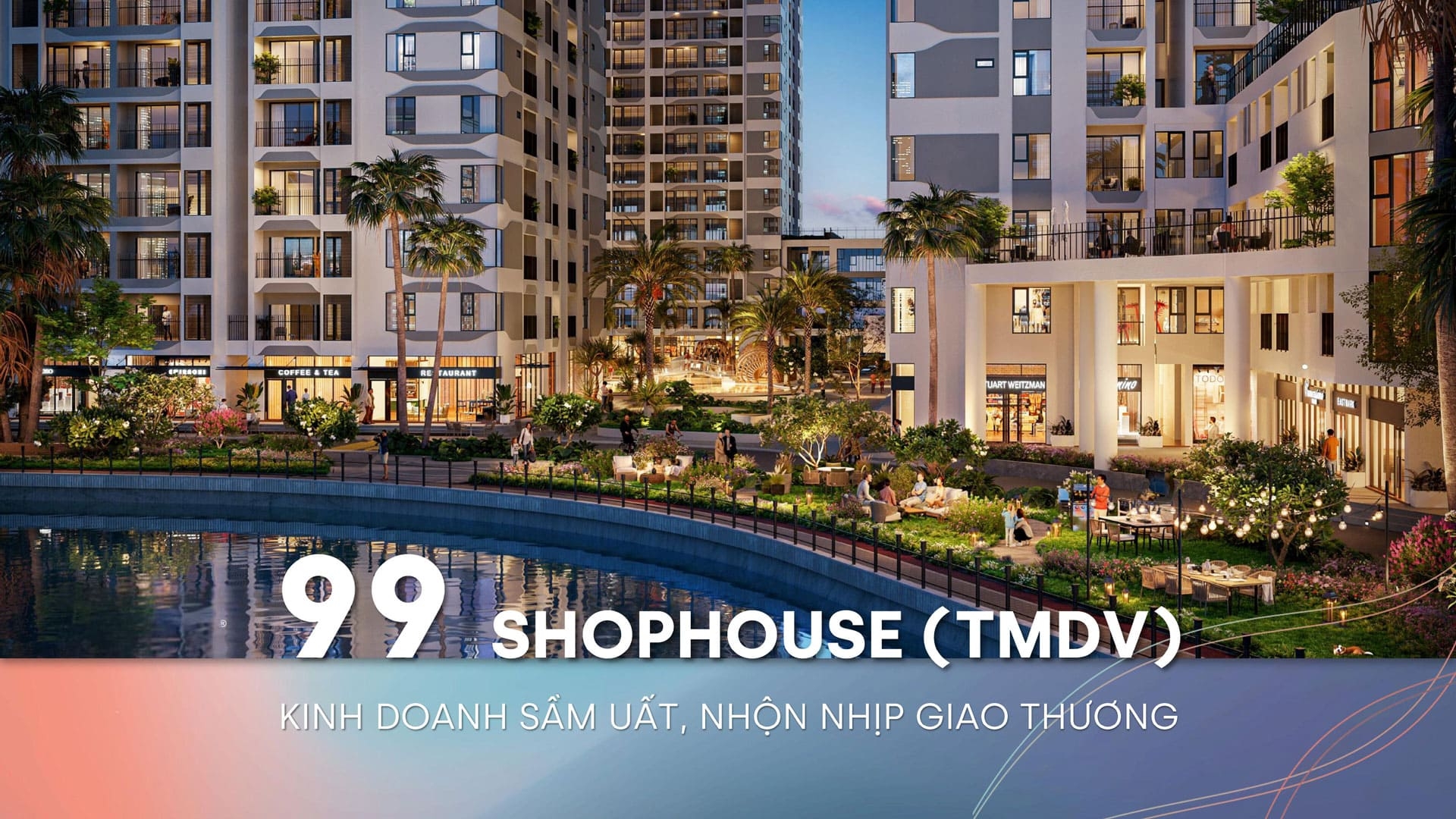 Không gian shophouse MT Eastmark City phát triển theo mô hình phố thương mại hiện đại, hoạt động tấp nập, tạo điểm đến mua sắm - dịch vụ sôi động ngay tại trung tâm dự án.