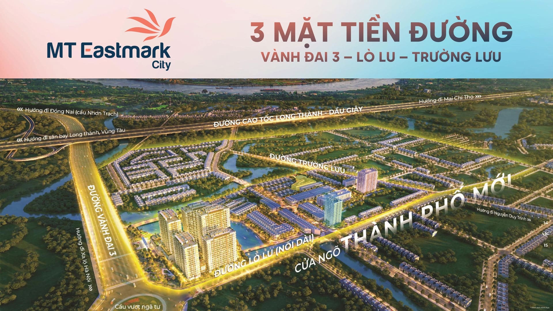 Vị trí 3 mặt tiền đường chiến lược giúp MT Eastmark City tối ưu hóa kết nối giao thông. Dễ dàng di chuyển, thuận tiện kinh doanh và gia tăng giá trị đầu tư vượt trội.